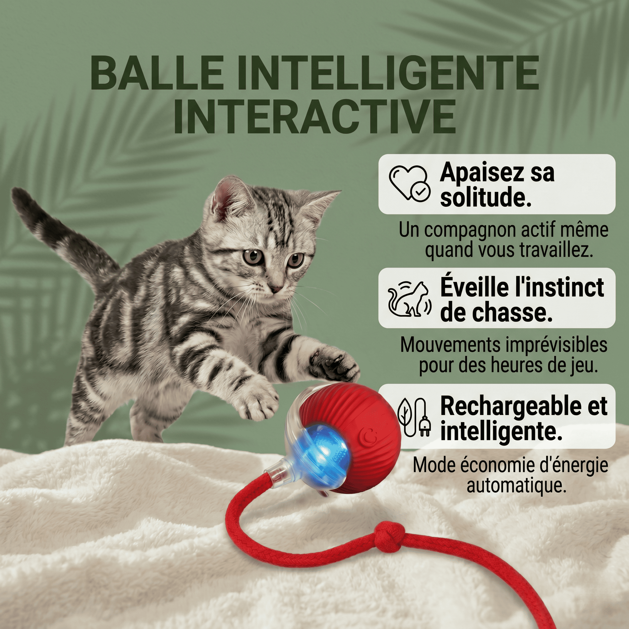 Balle Interactive pour Chat – Anti-Ennui & Automatique
