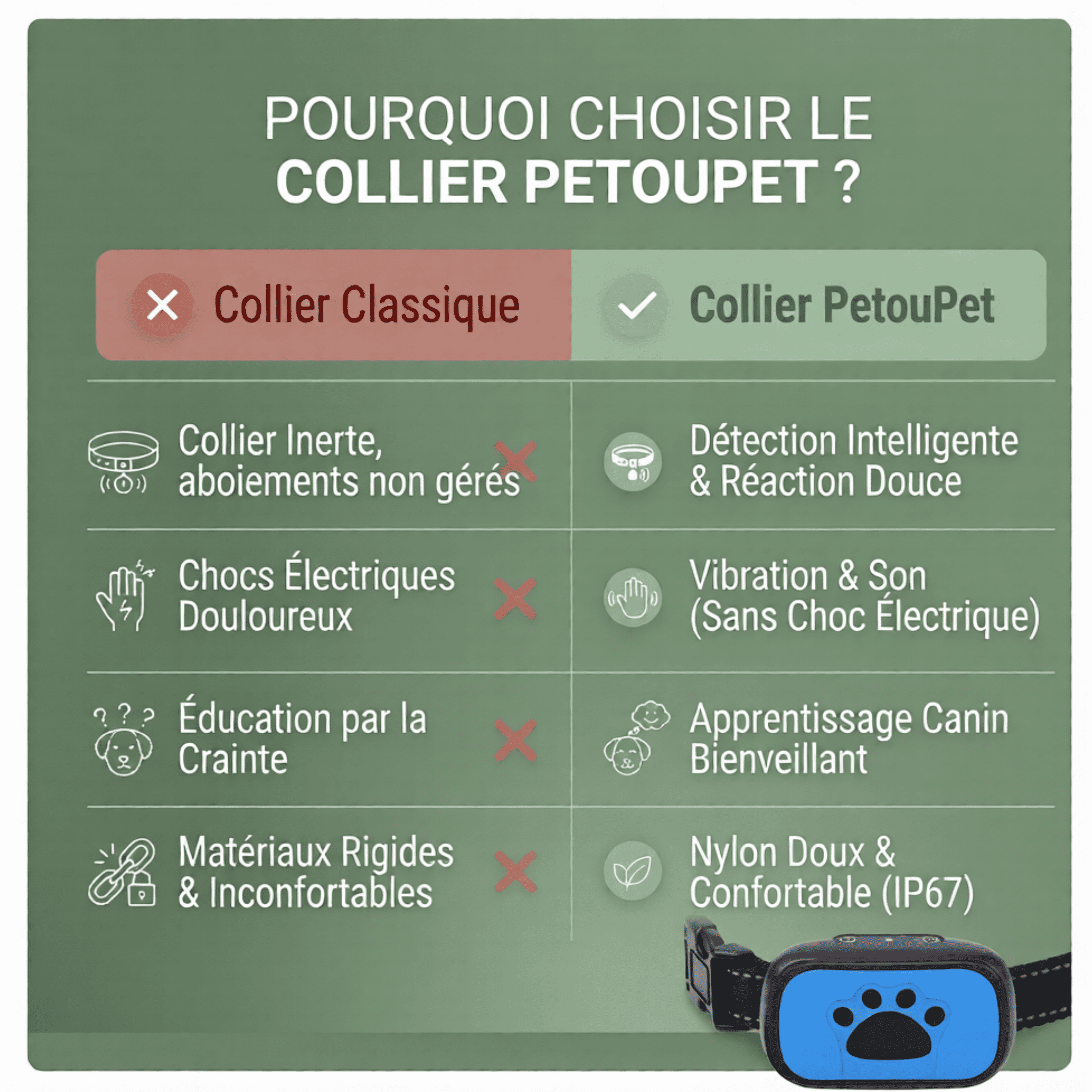 Collier Anti-Aboiement Intelligent - Sans Choc